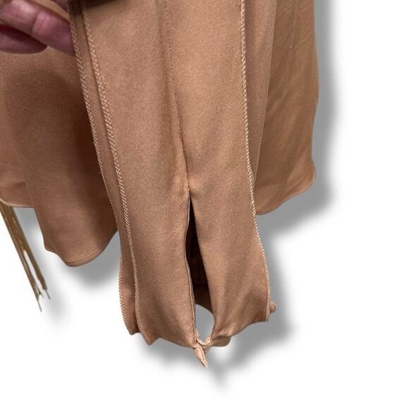 Kobi Halpern Tara Blouse Silk Women Sz Large Long Sleeve Fringed Tie Neck Copper - Picture 7 of 16